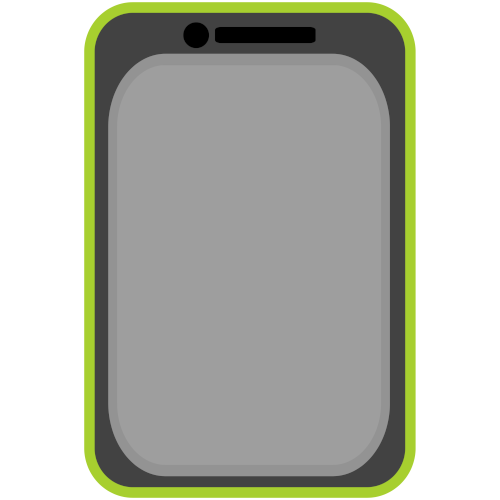  a grey phone with a light grey screen a lime green case 